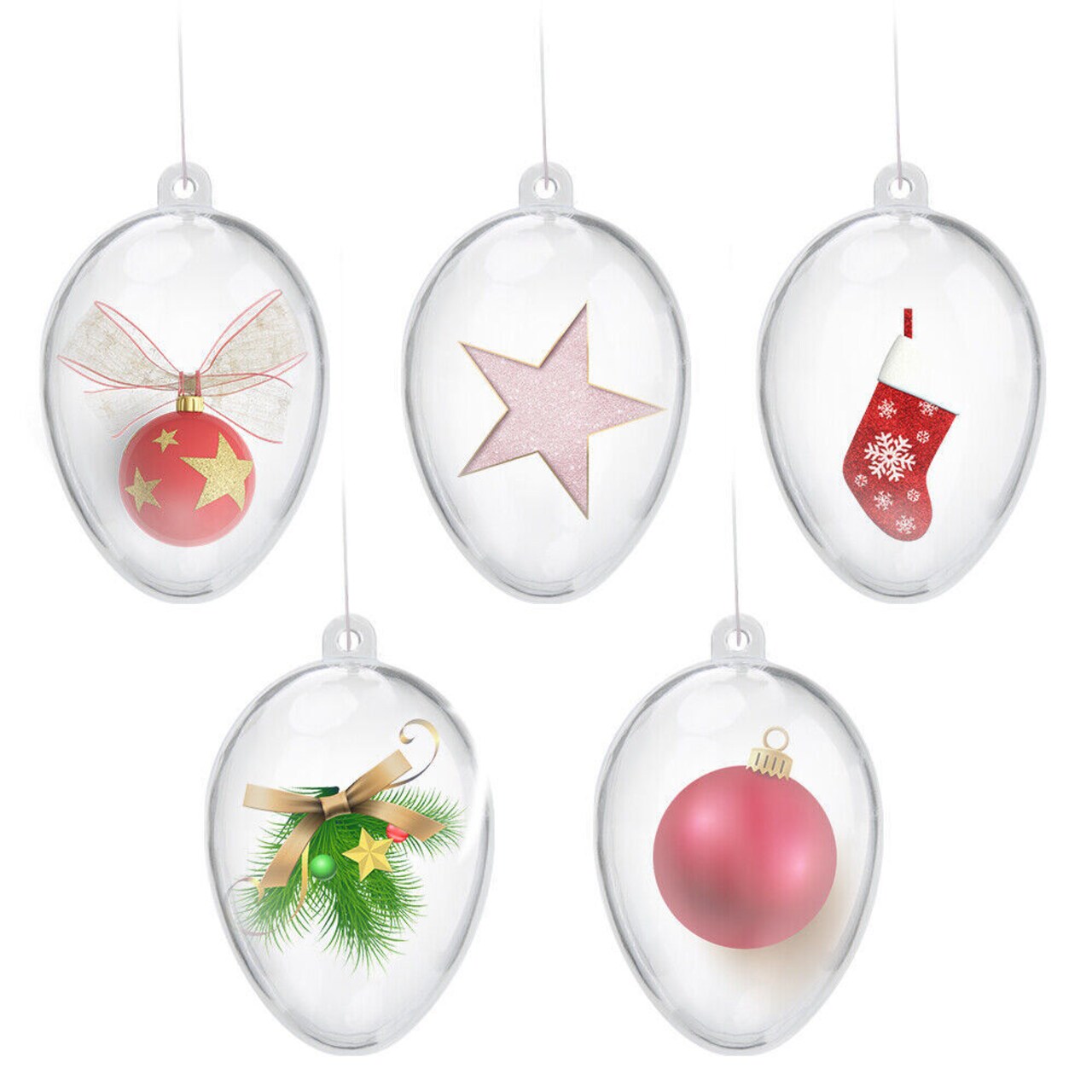 SKUSHOPS 5 PCS Clear Plastic Easter Christmas Balls Baubles Sphere Fillable Xmas Tree Ornament